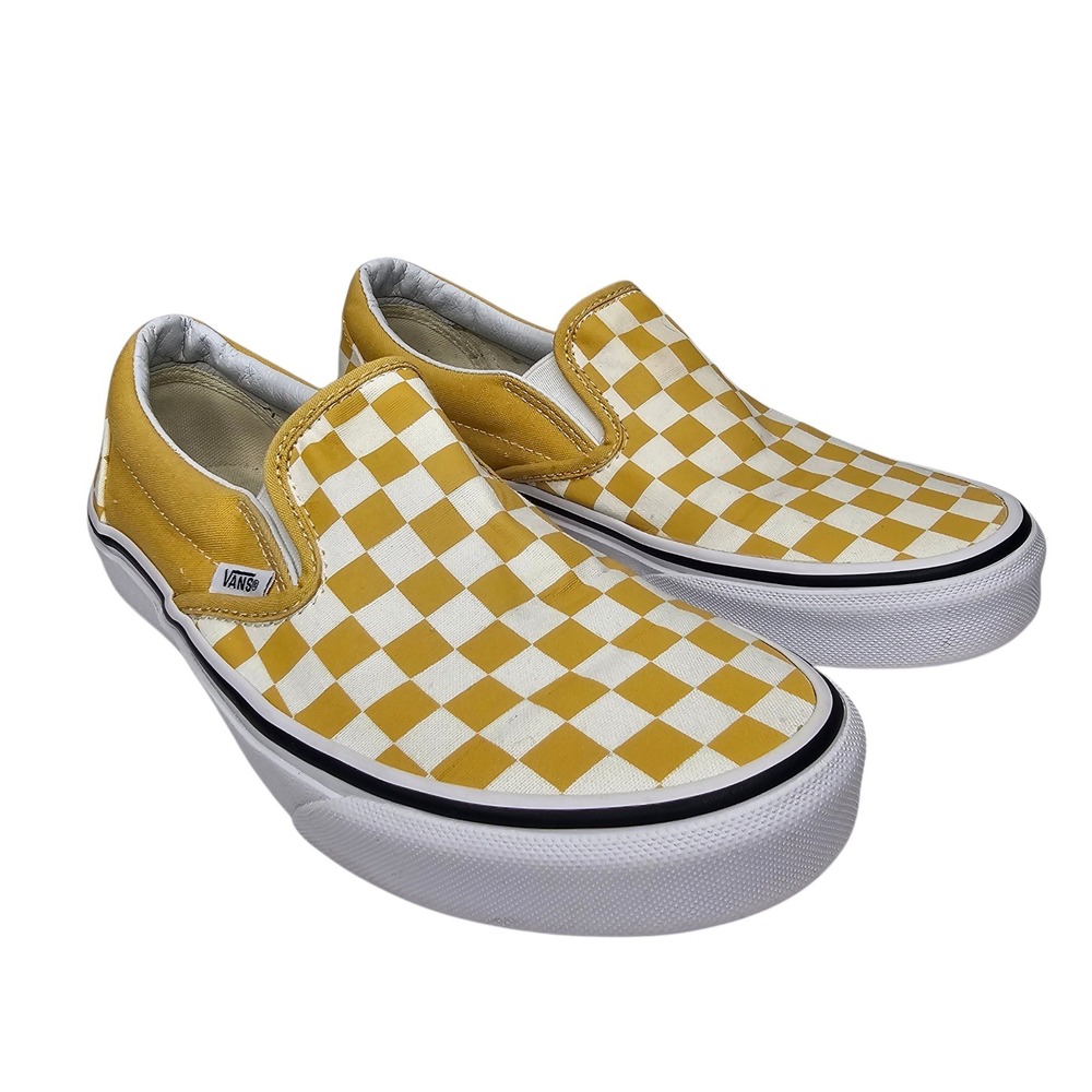 Vans Classic Slip-On Men 7 Yellow Checkerboard Canvas Skate Shoes Low Top